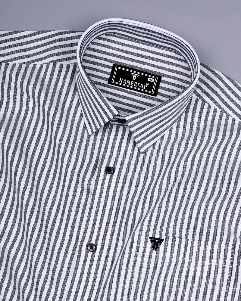 Alfa Black With White Bengal Stripe Oxford Cotton Shirt