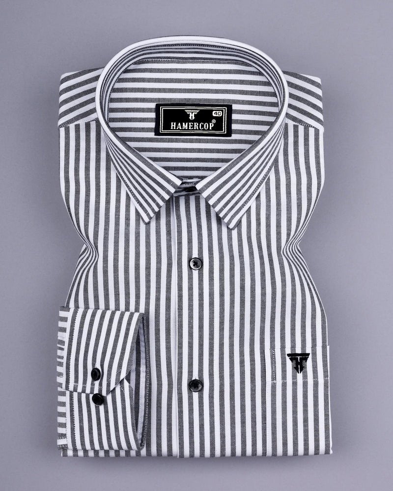 Alfa Black With White Bengal Stripe Oxford Cotton Shirt