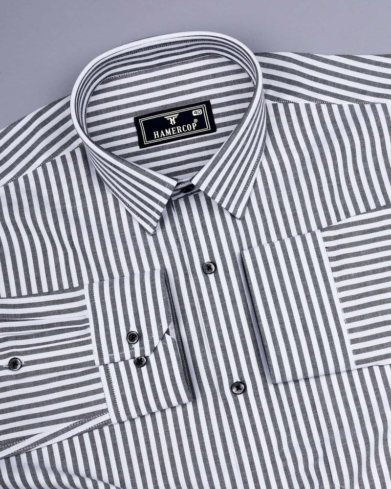 Alfa Black With White Bengal Stripe Oxford Cotton Shirt