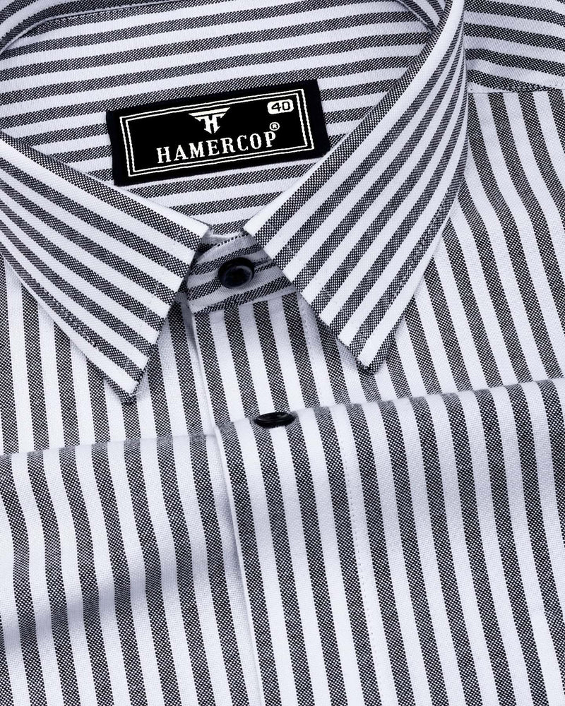 Alfa Black With White Bengal Stripe Oxford Cotton Shirt