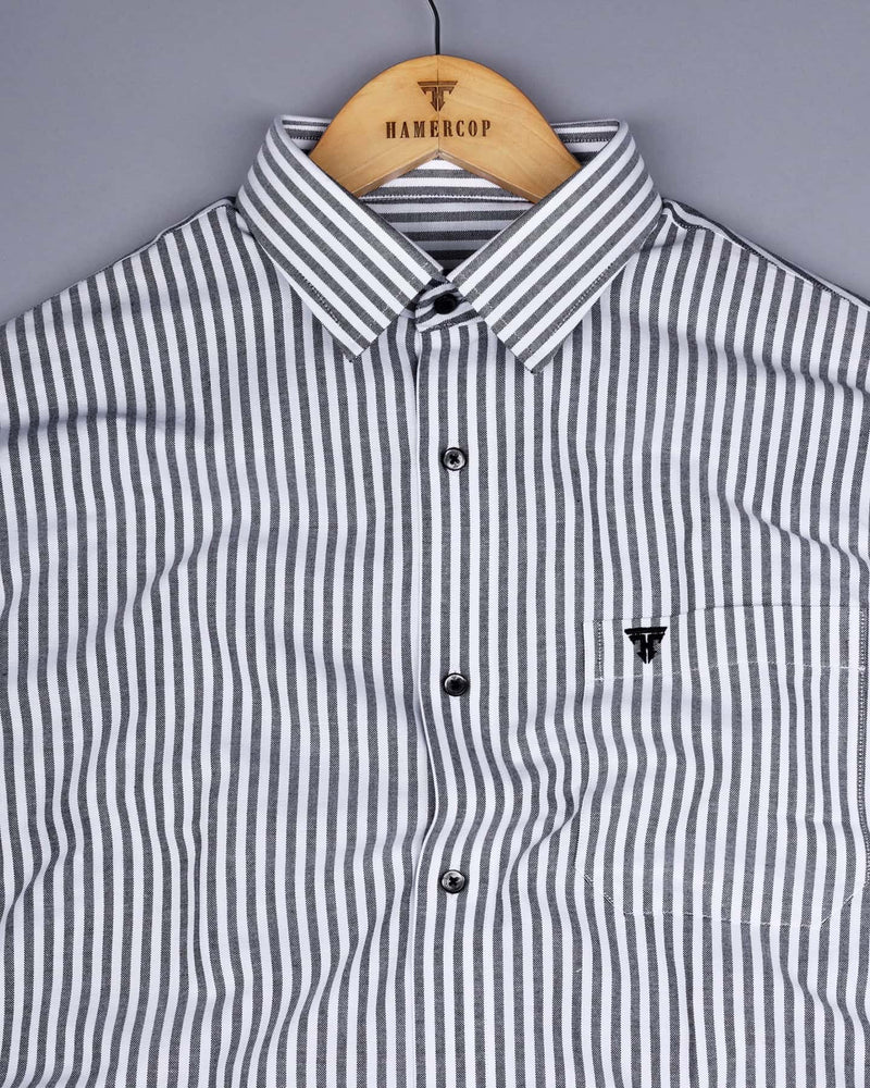 Alfa Black With White Bengal Stripe Oxford Cotton Shirt