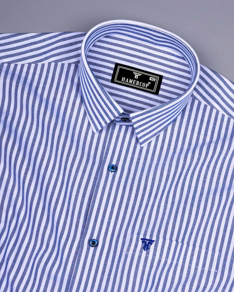 Alfa Blue With White Bengal Stripe Oxford Cotton Shirt