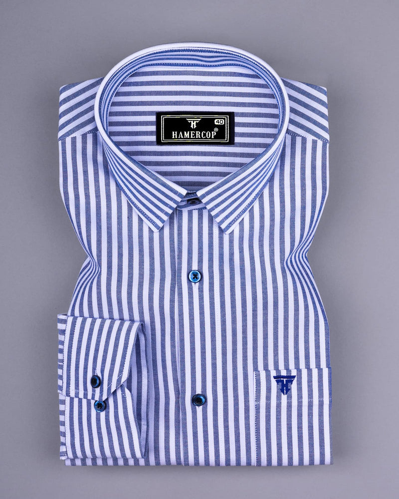 Alfa Blue With White Bengal Stripe Oxford Cotton Shirt