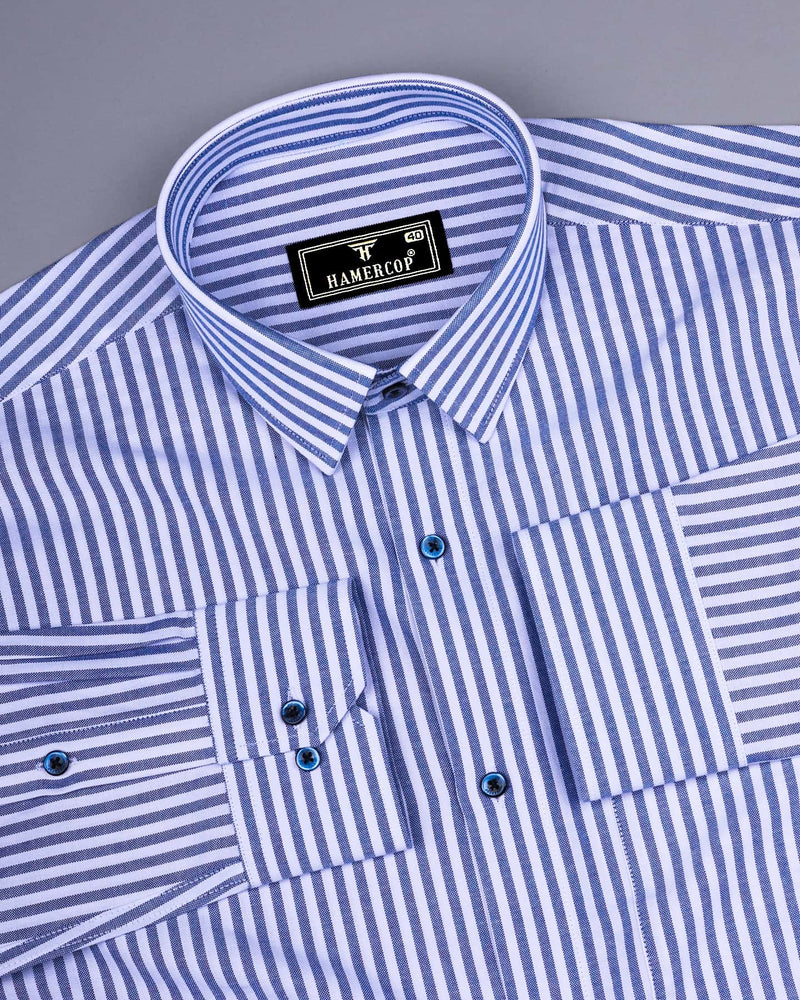 Alfa Blue With White Bengal Stripe Oxford Cotton Shirt