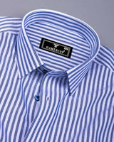 Alfa Blue With White Bengal Stripe Oxford Cotton Shirt