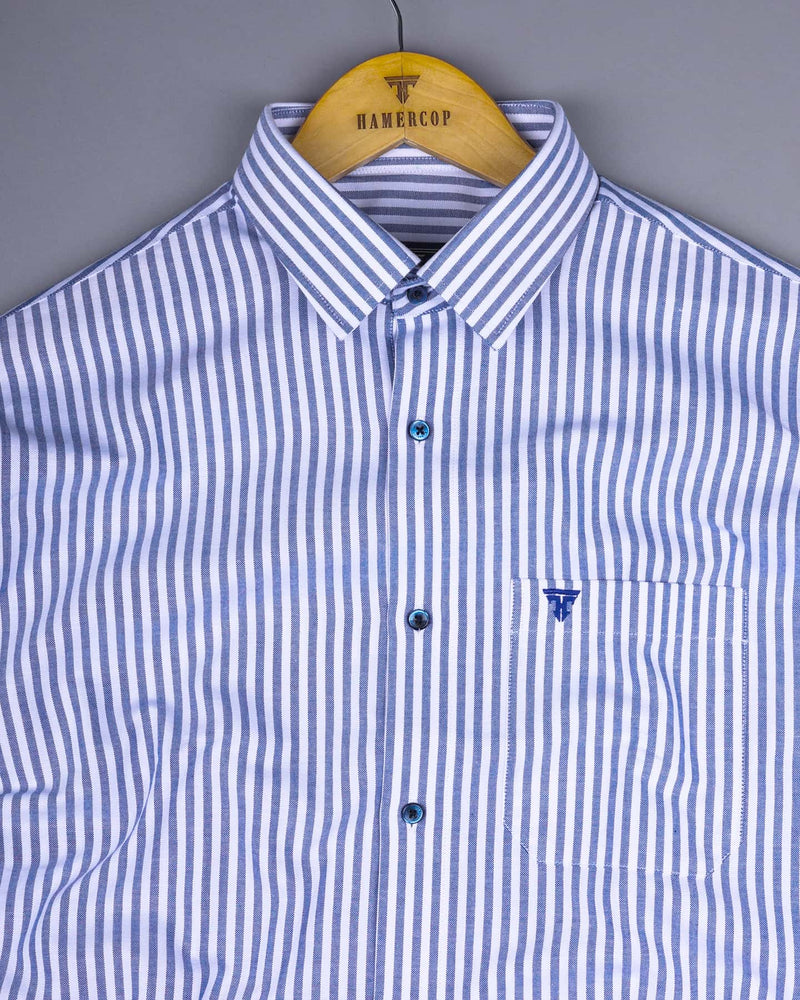 Alfa Blue With White Bengal Stripe Oxford Cotton Shirt