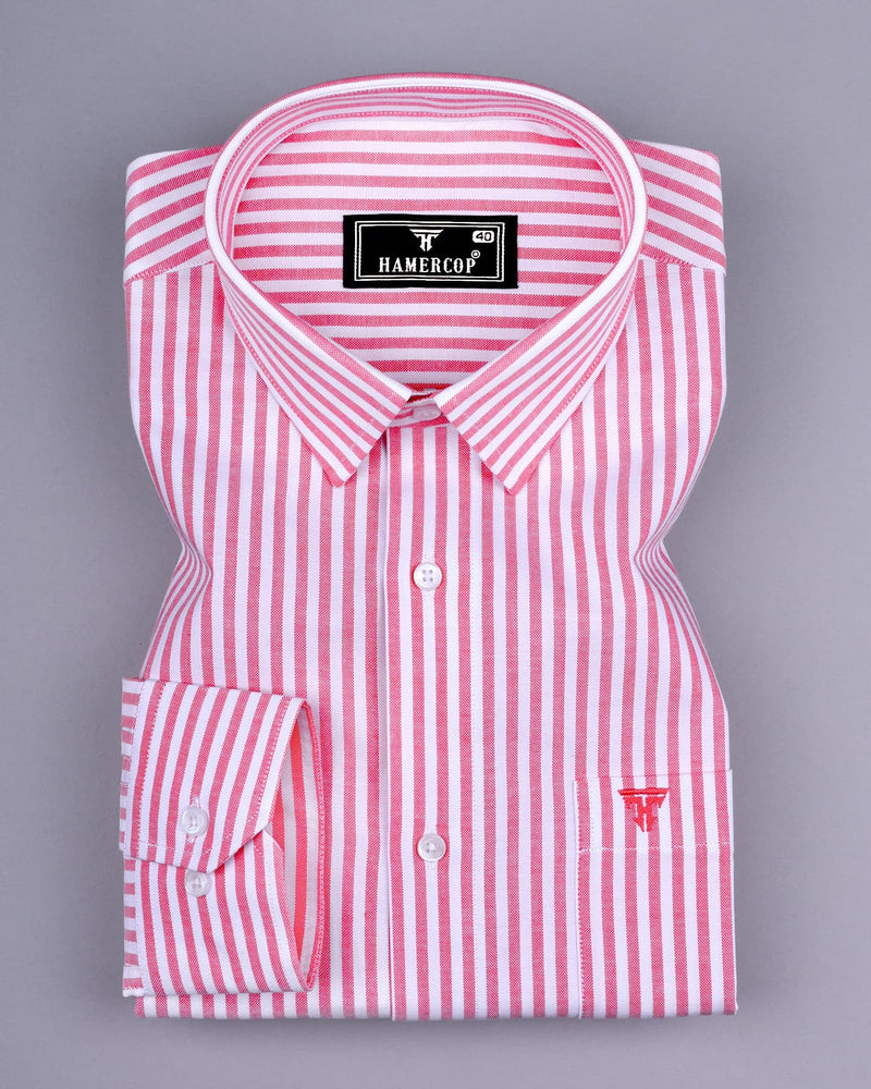 Alfa Pink With White Bengal Stripe Oxford Cotton Shirt