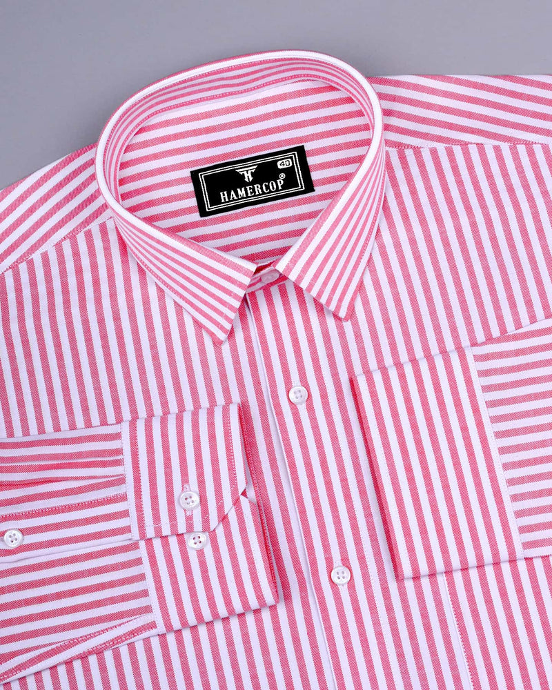 Alfa Pink With White Bengal Stripe Oxford Cotton Shirt