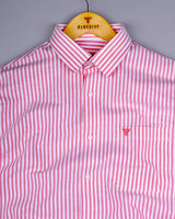 Alfa Pink With White Bengal Stripe Oxford Cotton Shirt