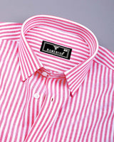 Alfa Pink With White Bengal Stripe Oxford Cotton Shirt