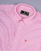 Alfa Pink With White Bengal Stripe Oxford Cotton Shirt