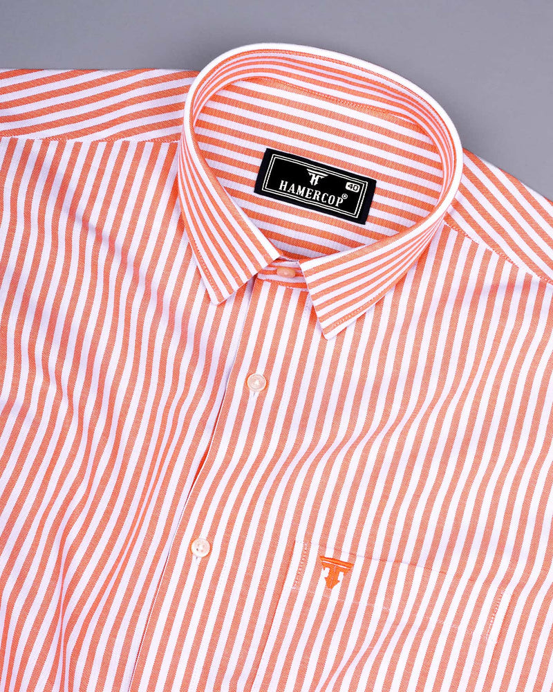 Alfa Orange With White Bengal Stripe Oxford Cotton Shirt