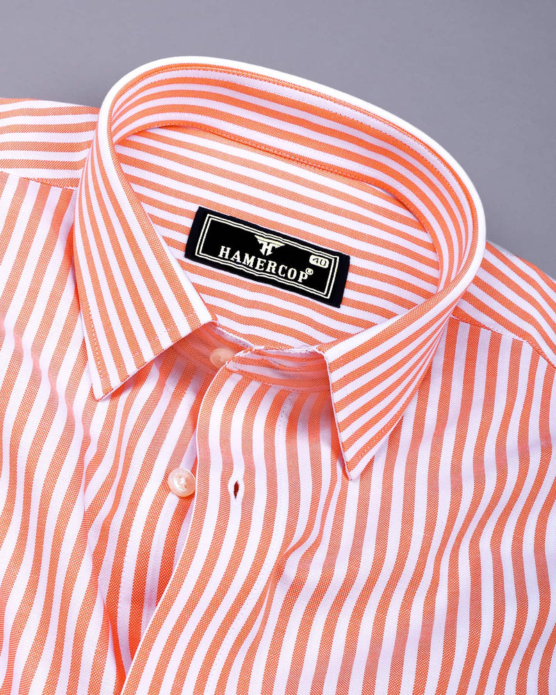 Alfa Orange With White Bengal Stripe Oxford Cotton Shirt