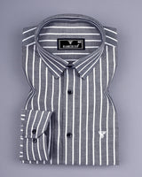 Lapis Black With White Stripe Oxford Cotton Shirt