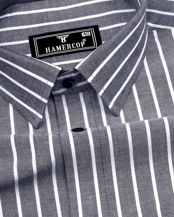 Lapis Black With White Stripe Oxford Cotton Shirt