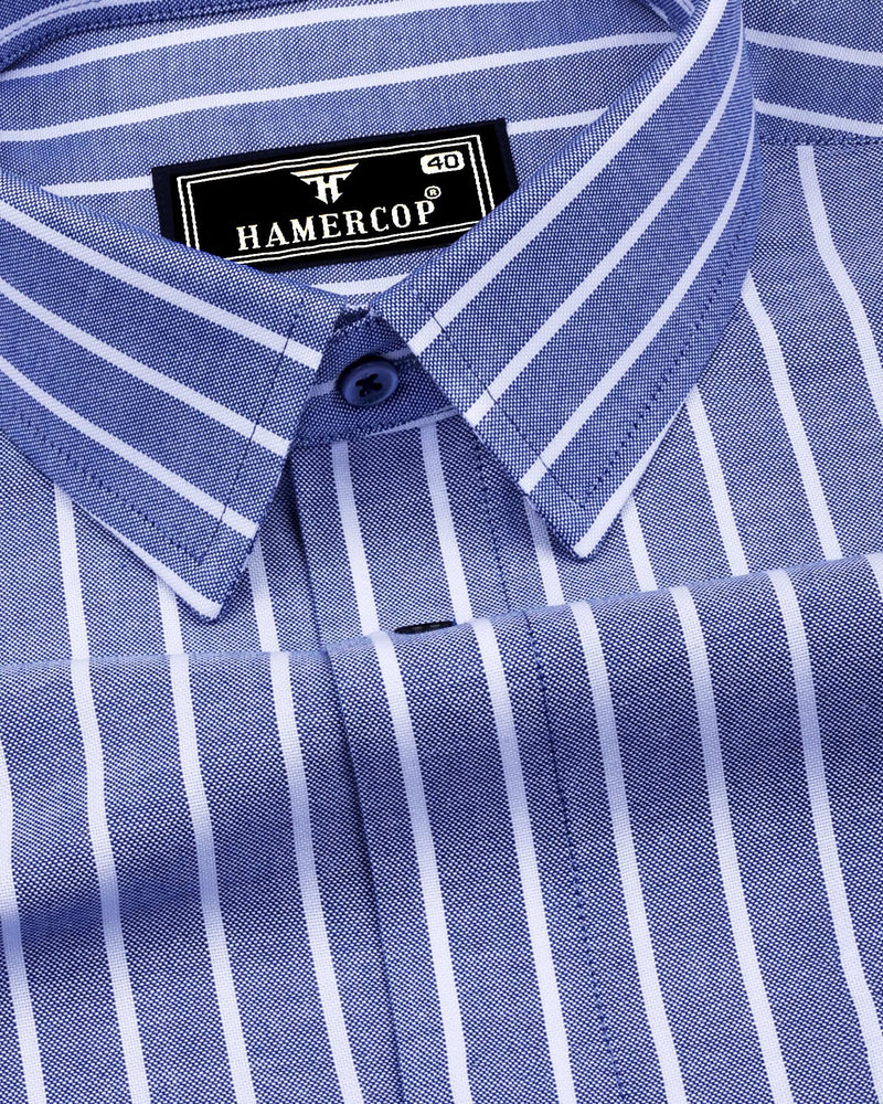 Lapis NavyBlue With White Stripe Oxford Cotton Shirt