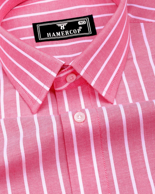 Lapis Pink With White Stripe Oxford Cotton Shirt