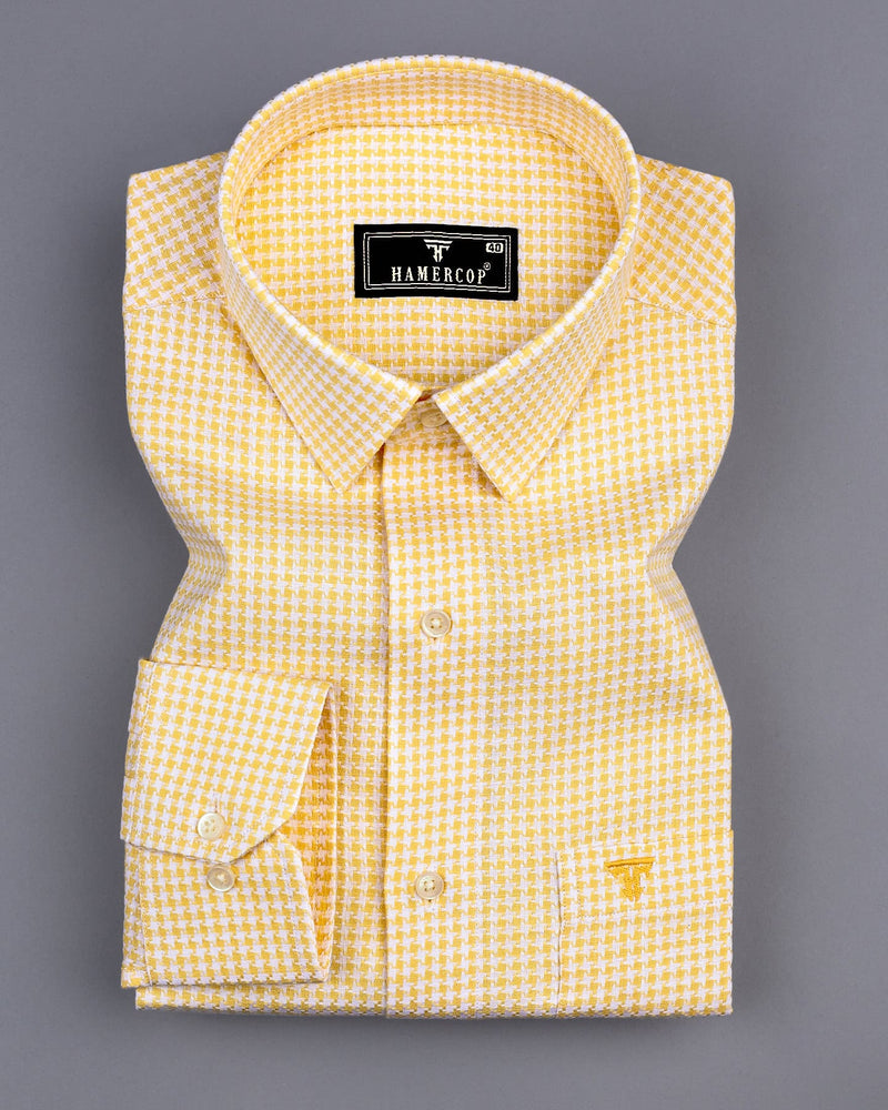 Canary Yellow Houndstooth Amsler Dobby Cotton Shirt