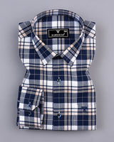 Brussel Blue With Cream Dobby Check Cotton Shirt