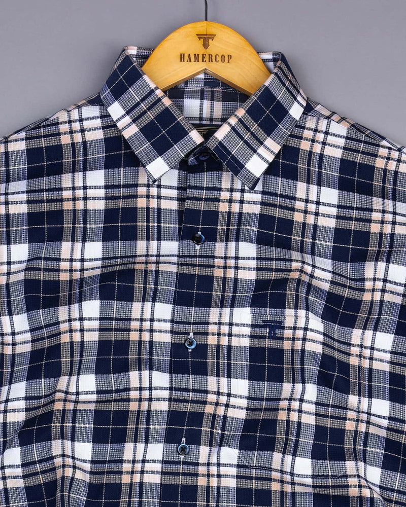 Brussel Blue With Cream Dobby Check Cotton Shirt