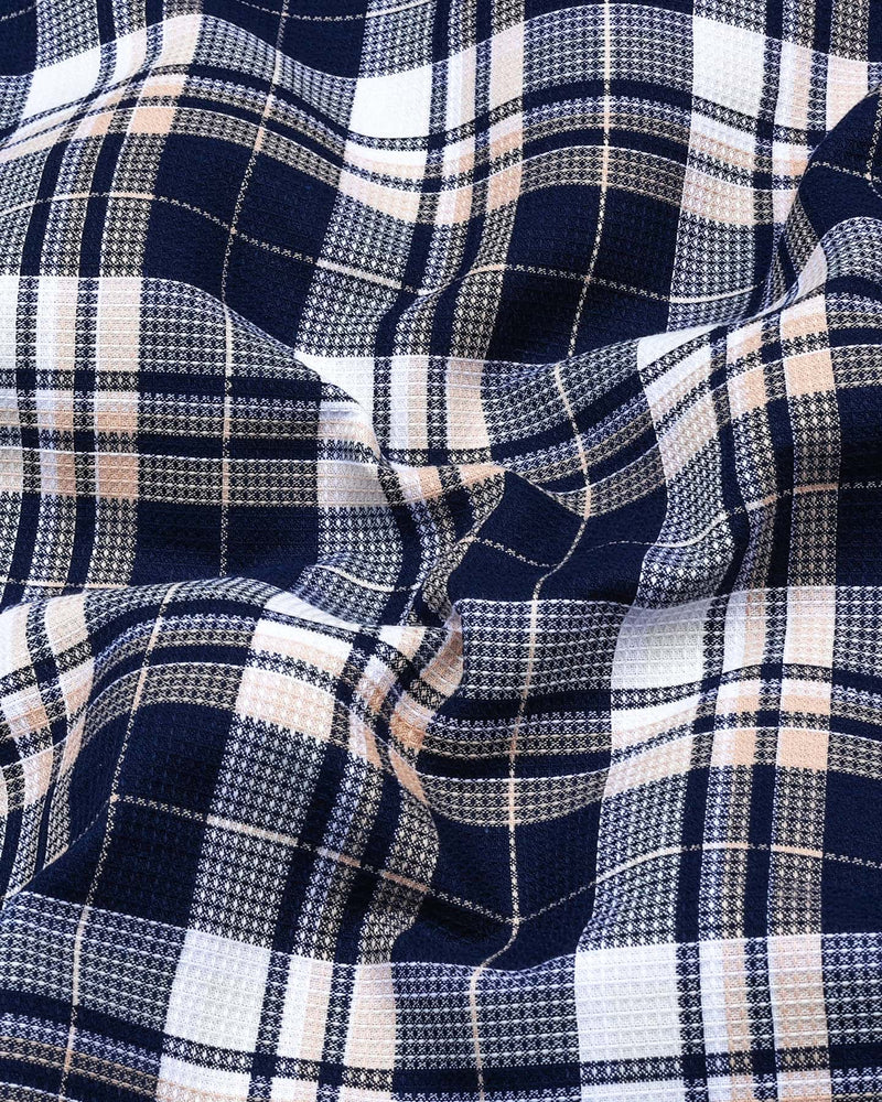 Brussel Blue With Cream Dobby Check Cotton Shirt