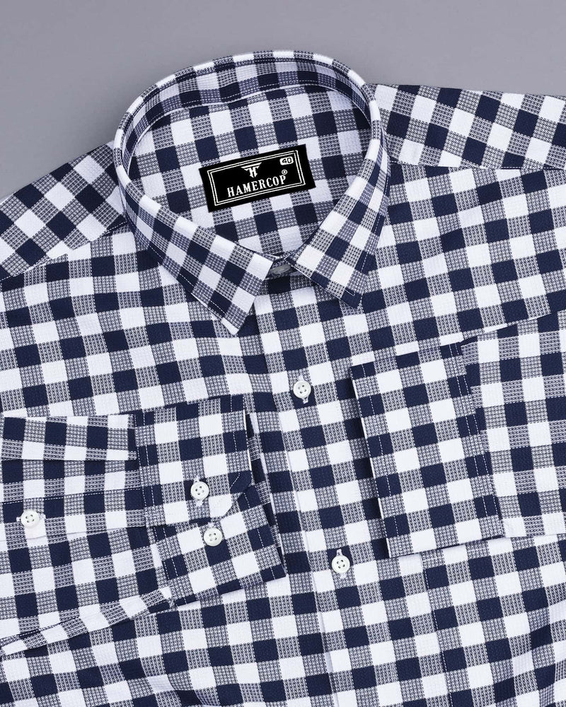 Zenica Blue With White Dobby Check Cotton Shirt