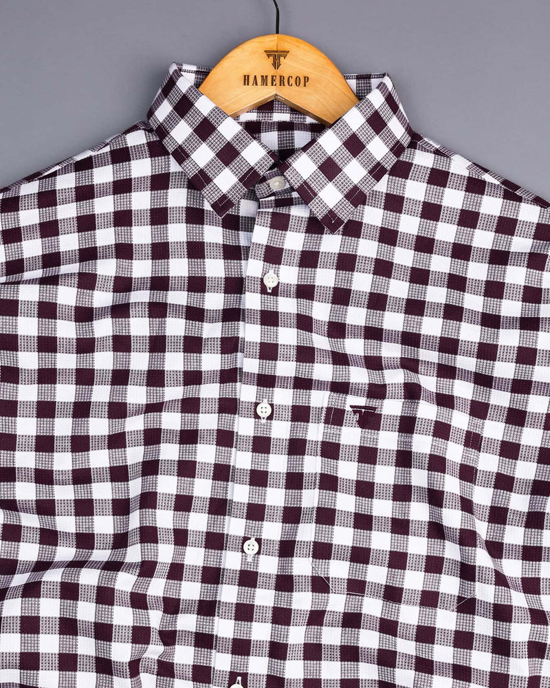 Zenica Wine With White Dobby Check Cotton Shirt