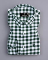 Zenica Green With White Dobby Check Cotton Shirt