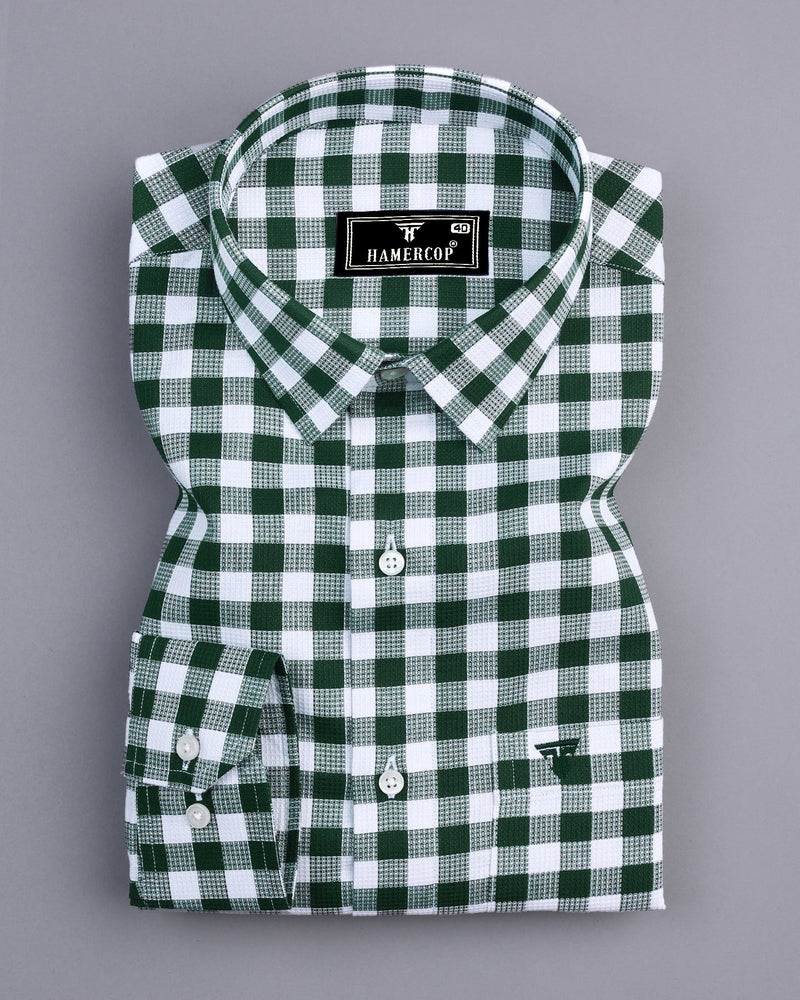 Zenica Green With White Dobby Check Cotton Shirt