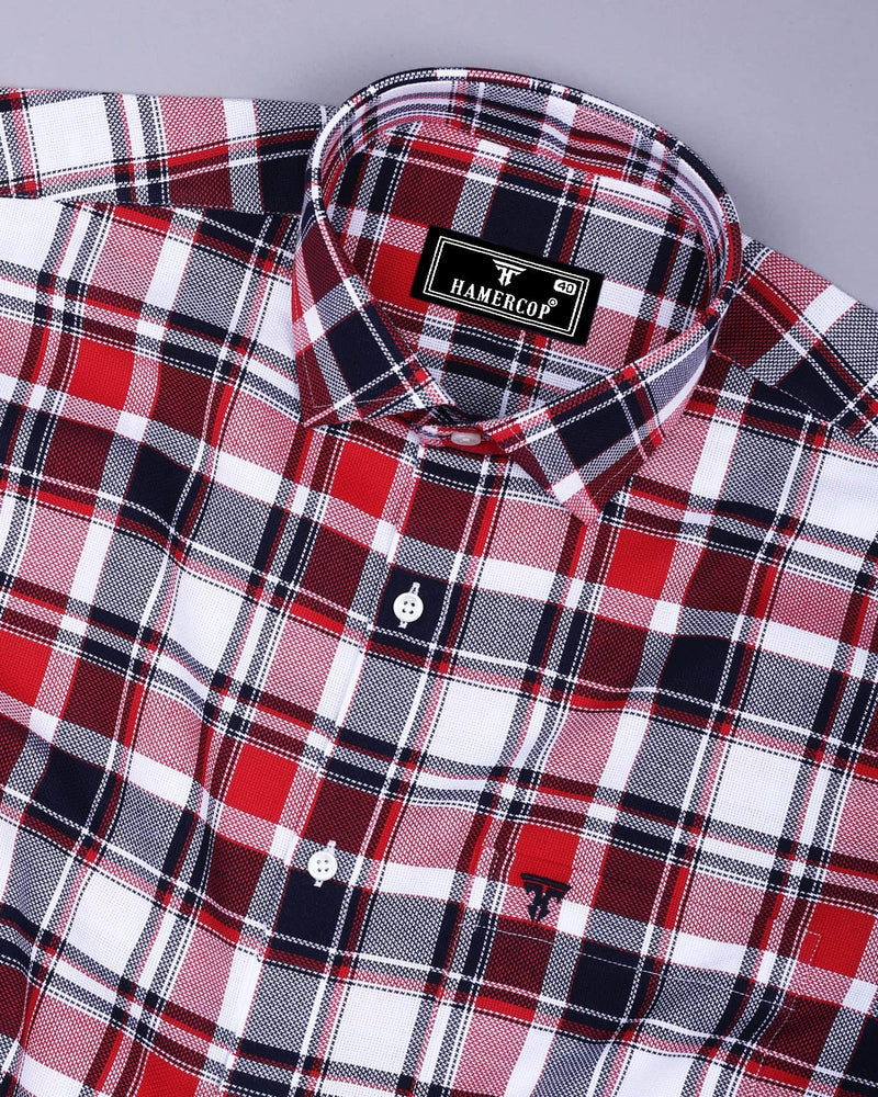 Procida Red Multicolor Check Dobby Cotton Shirt