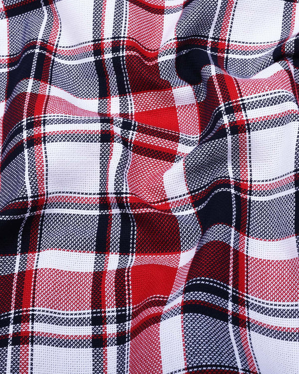 Procida Red Multicolor Check Dobby Cotton Shirt