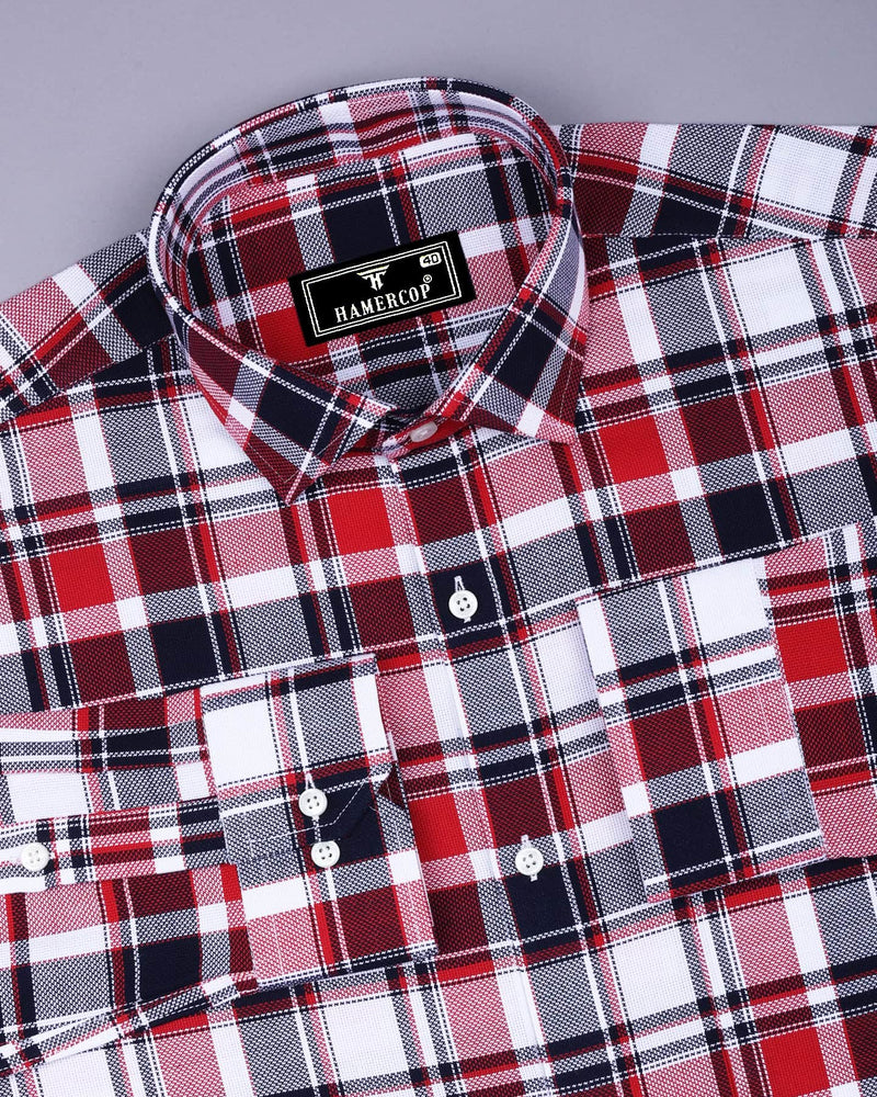 Procida Red Multicolor Check Dobby Cotton Shirt