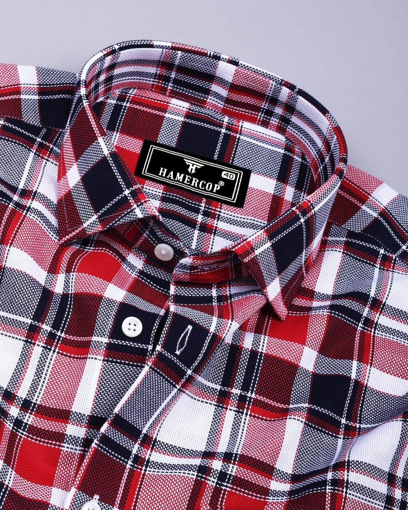 Procida Red Multicolor Check Dobby Cotton Shirt