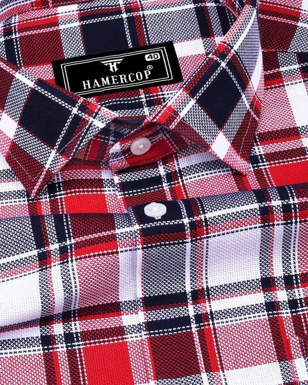 Procida Red Multicolor Check Dobby Cotton Shirt