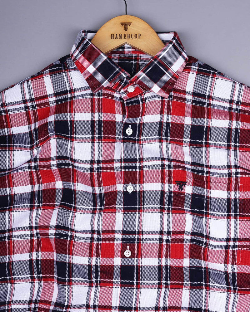 Procida Red Multicolor Check Dobby Cotton Shirt