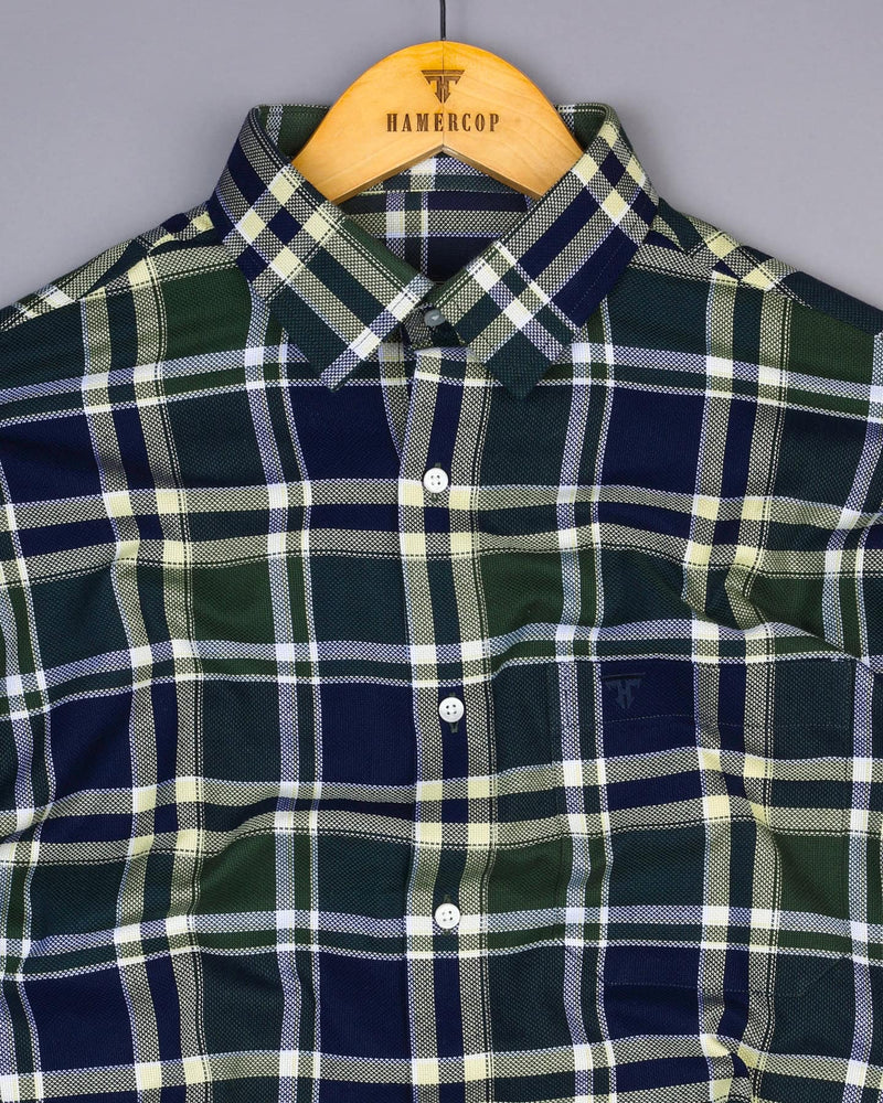 Rifle Green With Navyblue Multicolor Check Dobby Cotton Shirt