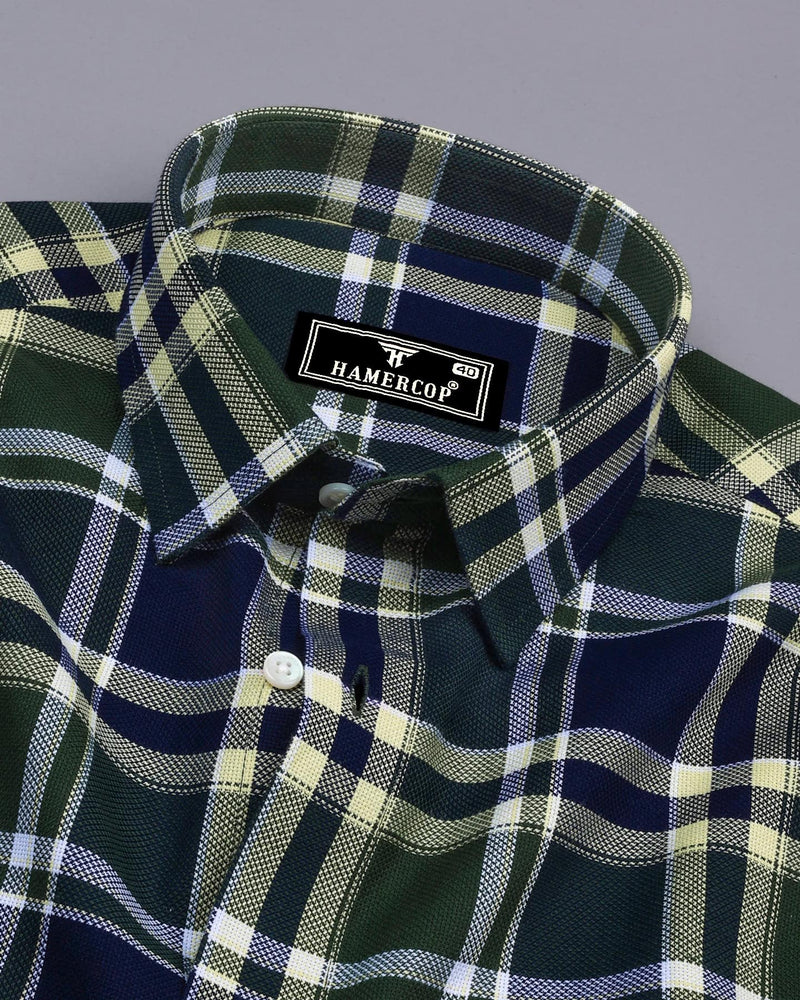 Rifle Green With Navyblue Multicolor Check Dobby Cotton Shirt