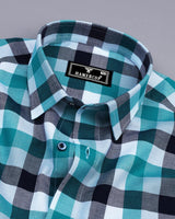 Ocean Blue Multicolor Sudoku Check Dobby Cotton Shirt