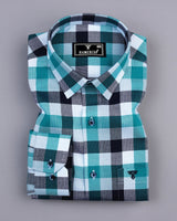 Ocean Blue Multicolor Sudoku Check Dobby Cotton Shirt