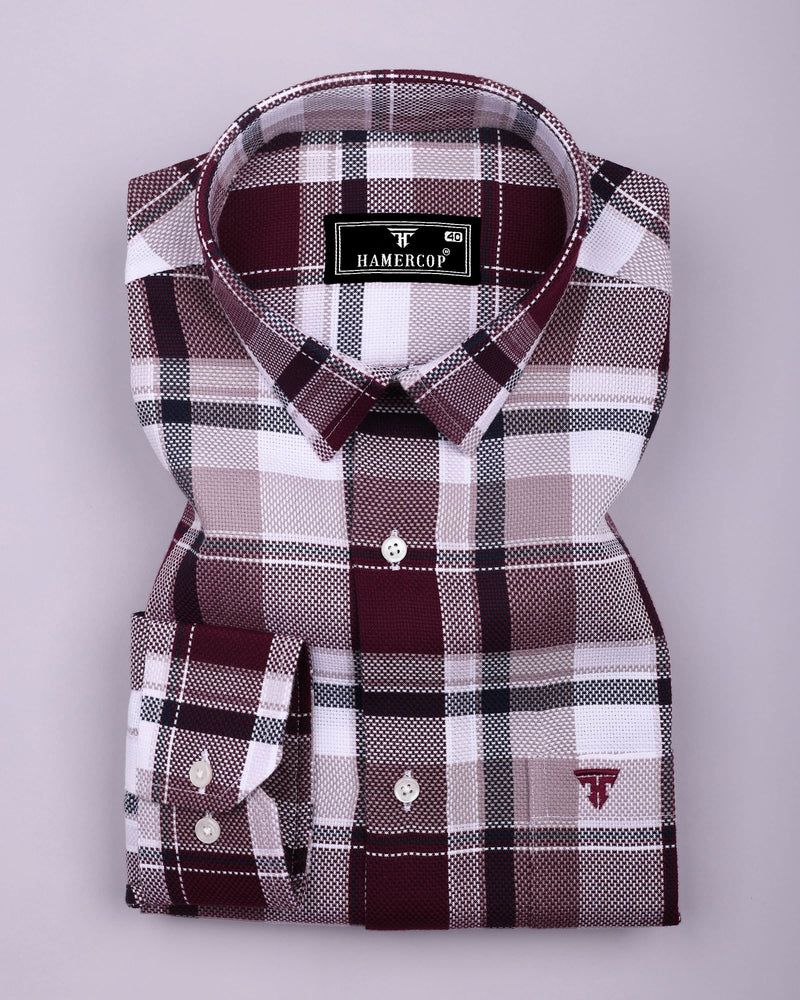 Pomaz Maroon Multicolor Check Dobby Cotton Shirt