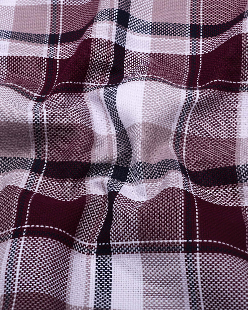 Pomaz Maroon Multicolor Check Dobby Cotton Shirt