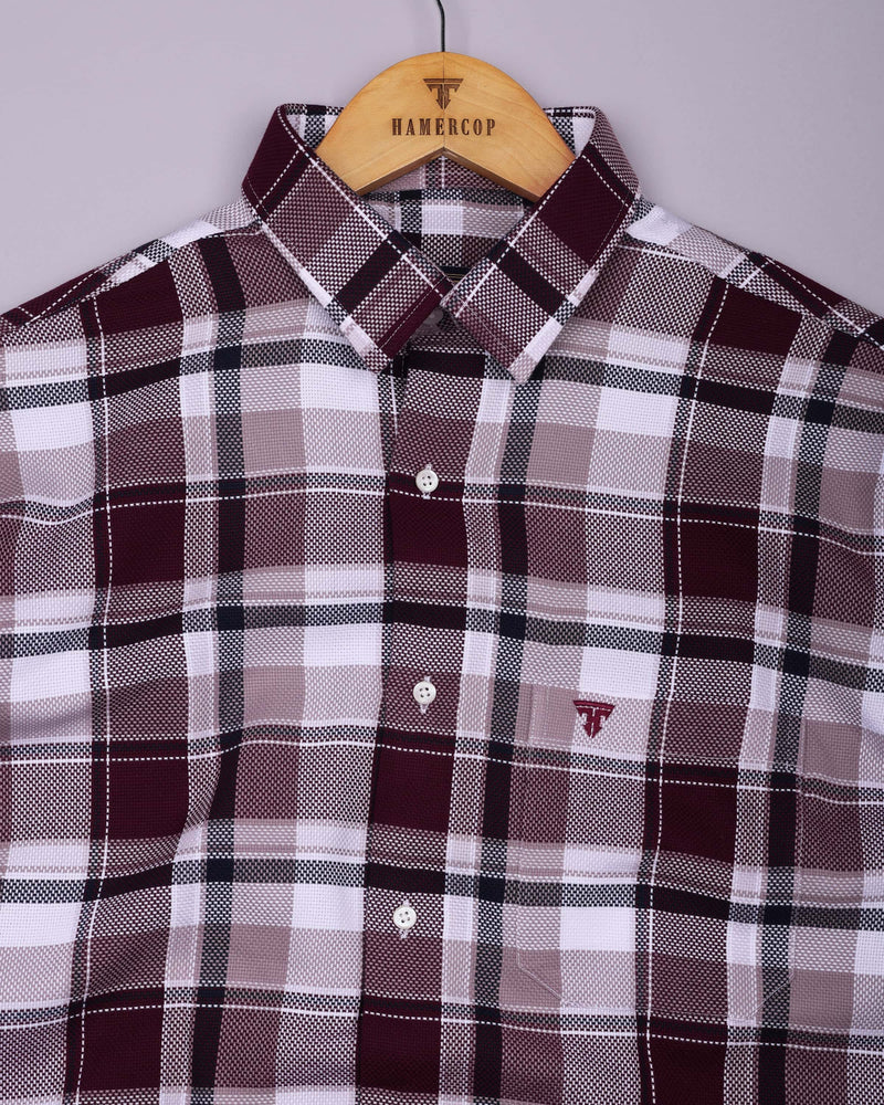 Pomaz Maroon Multicolor Check Dobby Cotton Shirt