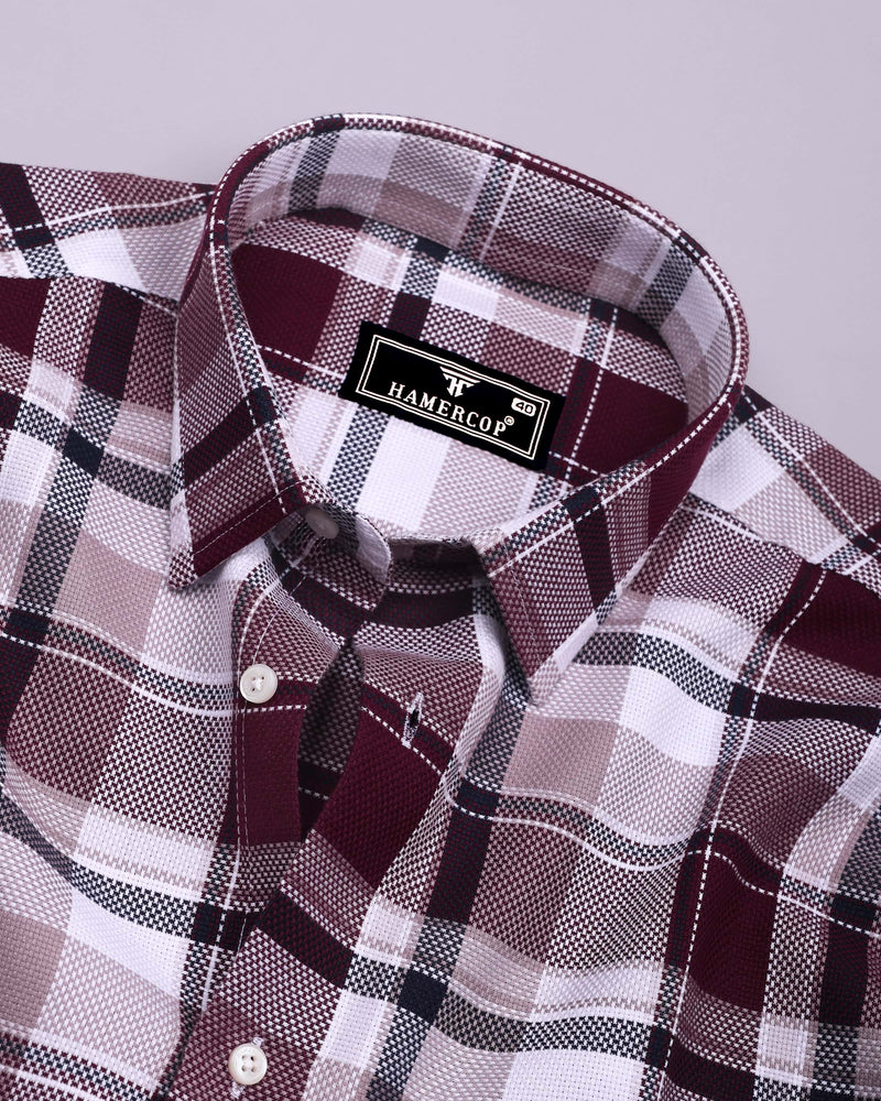 Pomaz Maroon Multicolor Check Dobby Cotton Shirt