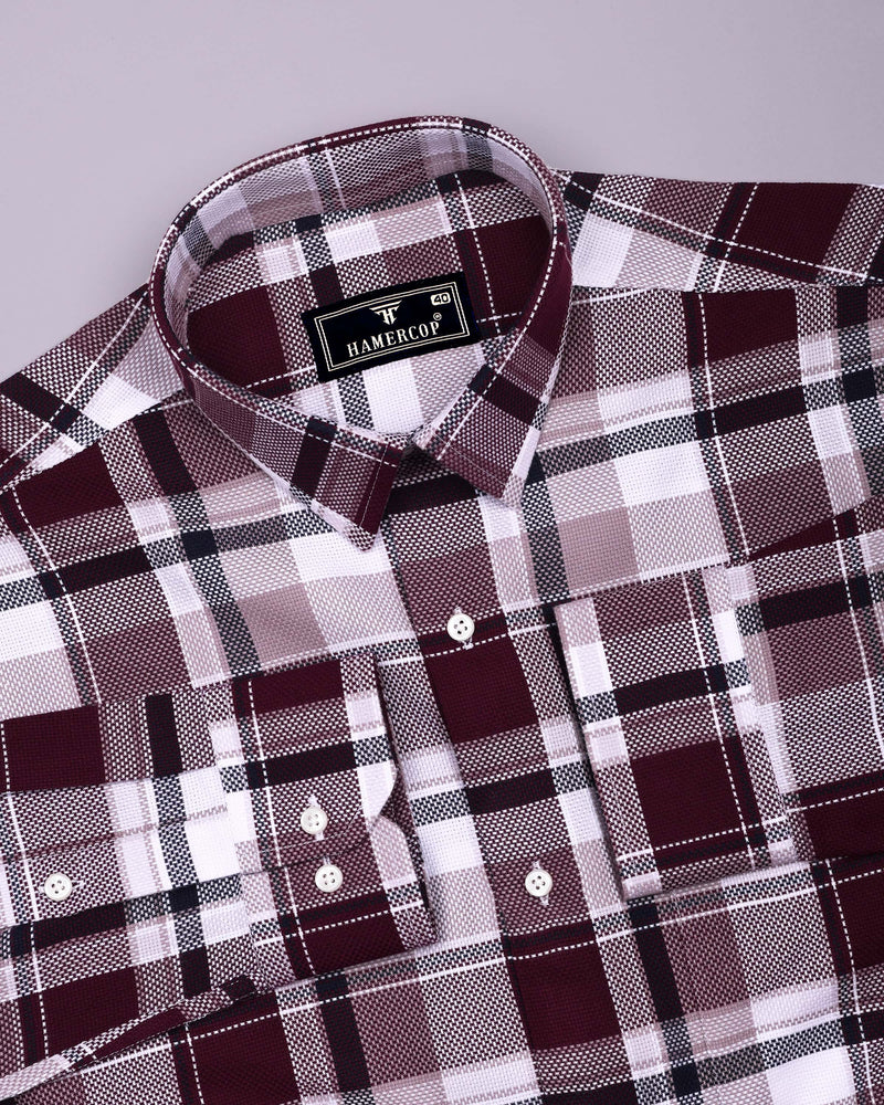 Pomaz Maroon Multicolor Check Dobby Cotton Shirt