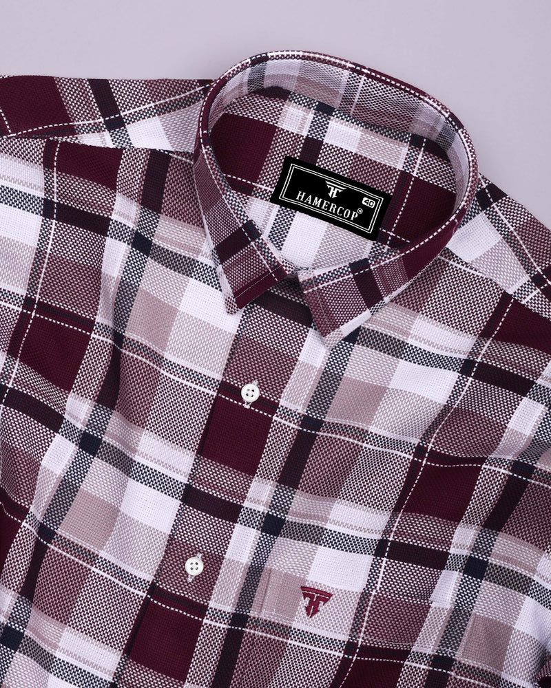 Pomaz Maroon Multicolor Check Dobby Cotton Shirt