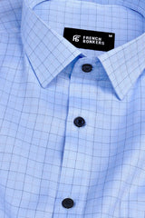 Light blue with grey and dark blue Line check shirt