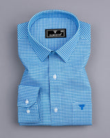 Lolo Water Blue With White Small Check Oxford Cotton Shirt