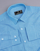 Lolo Water Blue With White Small Check Oxford Cotton Shirt