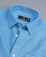 Lolo Water Blue With White Small Check Oxford Cotton Shirt