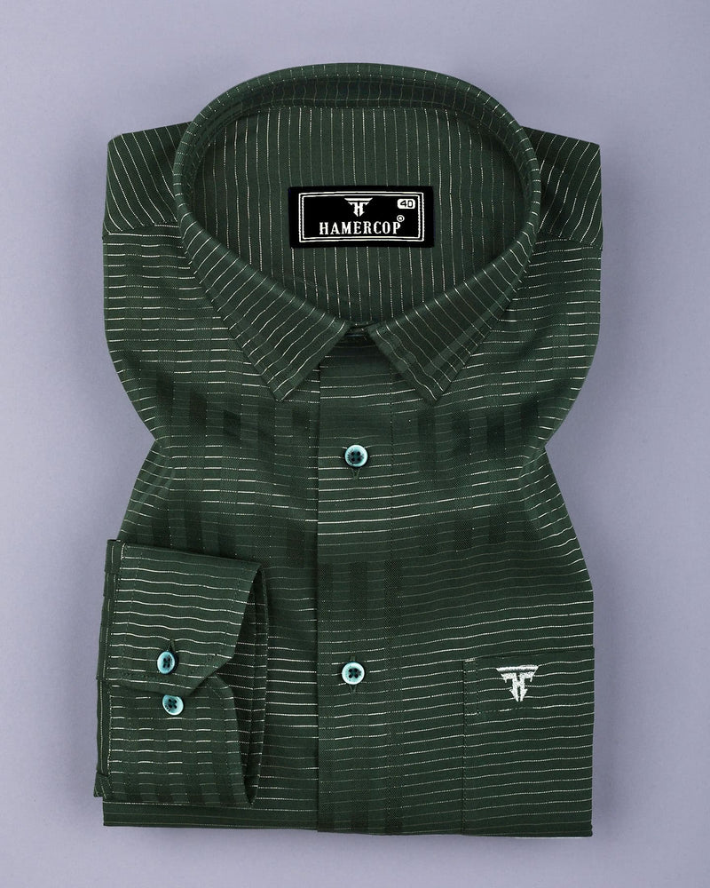 Green With Sliver Dobby Gamming Wrex Weft Stripe Cotton Shirt